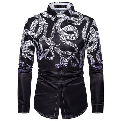 

Toponeto Mens New Style Fashion Long Sleeve Shirt Printed Long-Sleeved Blouse