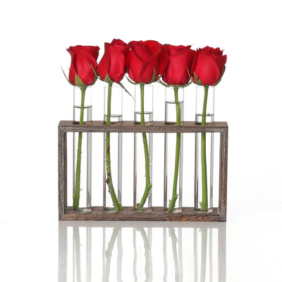 

Gobestart Creative Hydroponic Plant Transparent Vase Wooden Frame Coffee Shop Room Decor