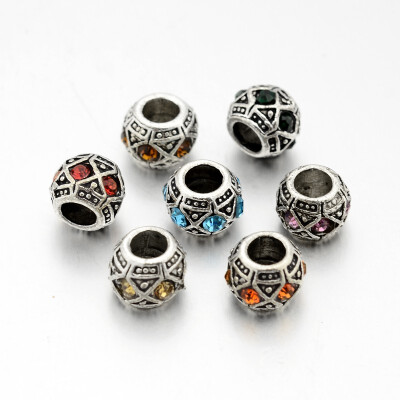 

Antique Silver Plated Alloy Rhinestone European Beads Large Hole Rondelle Beads Mixed Color 10x8mm Hole 5mm