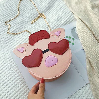 

Senior feeling cool cute cute bag female 2019 new foreign gas funny chain pig pig bag shoulder slung small round bag