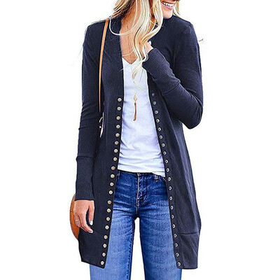

Roseonmyhand Womens Fashion Solid Color Long-Sleeved Button Cardigan Loose Knit Jacket Coat