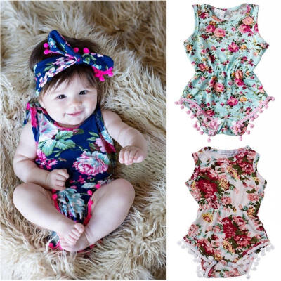 

New Baby Girls Floral Romper Jumpsuit Headband Sunsuit Outfits Clothes 0-24M