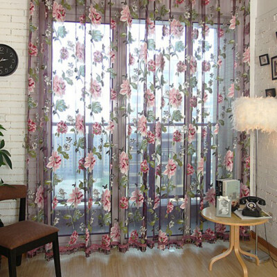 

Chic Style Window Curtain Flower Print Sheer Pattern Voile Tulle Valances