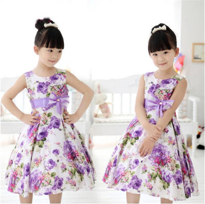 

New Baby Girls Kids Wedding Prom Party Flower Bow Gown Fancy Dresses Sleeveless Clothes 2-11Y