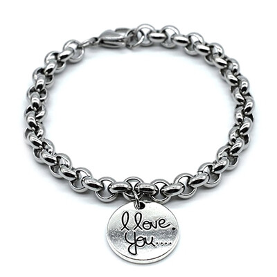 

I Love You Bangle Bracelet For Women Circle Tag Charm Bracelet Femme Silver 18cm
