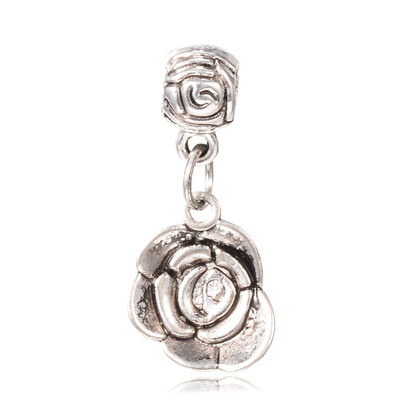 

Tibetan Style Alloy European Dangle Beads Large Hole Pendants Rose Antique Silver 31mm Hole 45mm