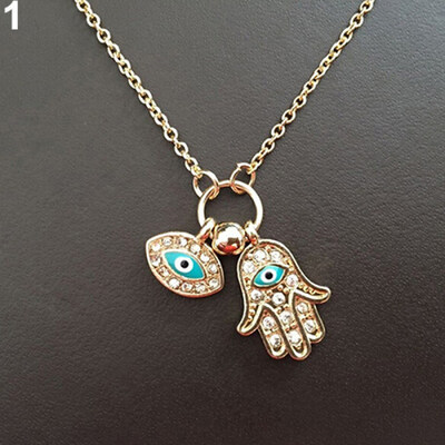 

Fatima Hamsa Hand Necklace Blue Evil Eye Chain Pendant Lady Jewelry Charm