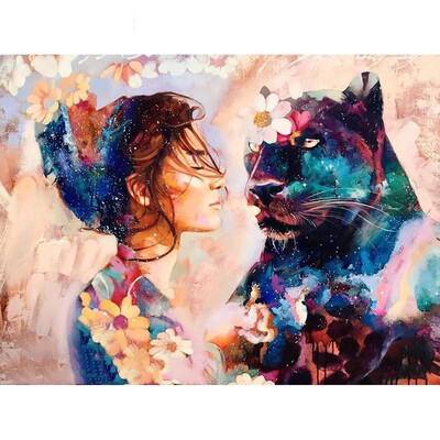 

kirin show Full drill Beauty And Lion Diamond Painting 5D Diamond Embroidery Animal Diamond Mosaic Picture Of Rhinestones