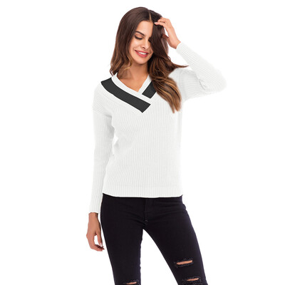 

〖Follure〗Women Colorblock V Neck Long Sleeve Knitted Sweater Jumper Pullover Top Blouse