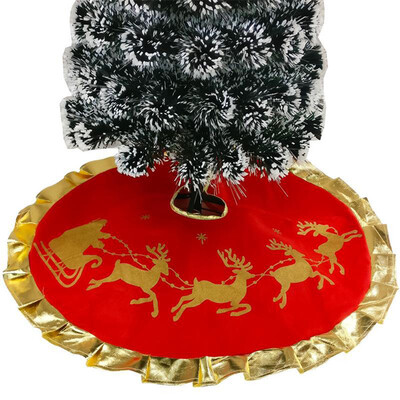 

Gobestart Red Christmas Tree Skirt with Golden Ruffle Edge New Year Holiday Xmas Decor