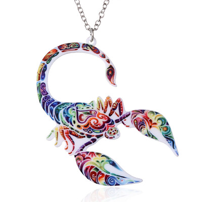 

Handmade Colorful Double Side Acrylic Printing Flower Eagle Cat Bird Pendant Necklace For Women Costume Sweater Chain Jewelry