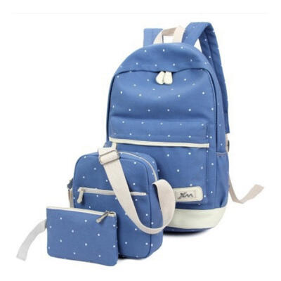 

Teenager Student Backpacks Three Pieces Large-capacity Canvas Simple Polka Dot Lace Decoration Rucksack Women Backpack