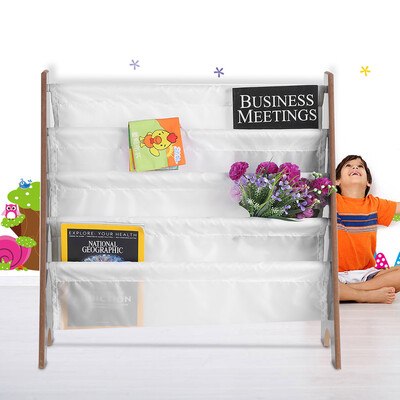 

Children Furniture WoodenPolyester Bookcase Book Storage Display Rack Bookshelf With 4 Pockets Children Bookshelf Kid Bookshelf