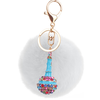 

Plush Rex Rabbit Hair Ball Alloy Keychain Bag Car Mobile Phone Accessories