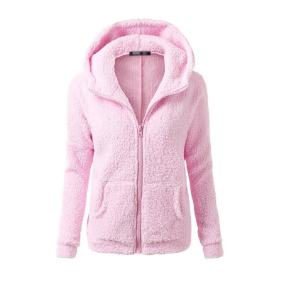 

Winter Autumn Womens Fluffy Hooded Coat Long Sleeve Zipper Warm Jacket Outwear