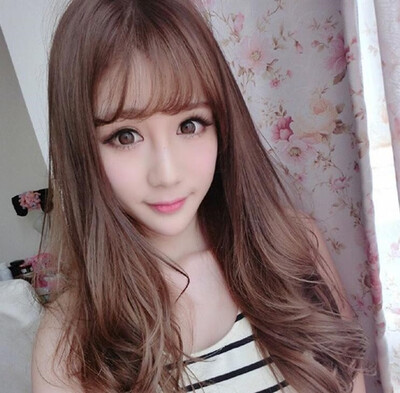 

Fashionable female wig hair long curly air bangs fluffy face long scalp fake hair