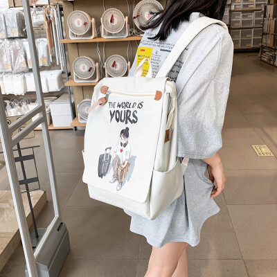 

Summer fresh big bag female 2019 simple texture canvas backpack wild natural student large capacity backpack