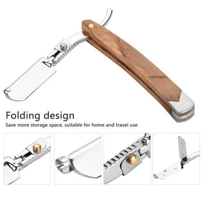 

Greensen Retro Wood Handle 10pcs Blade Head Shaving Razor Folding Shaver Male Face Cleansing Care Tool