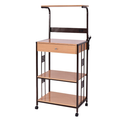 

3-tier Iron Frame Rolling Kitchen Storage Cart w Electric Outlet