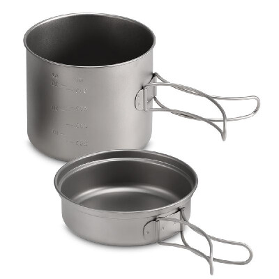 

1100ML 1600ML Titanium Pot Pan Set Super Lightweight Camping Cookware Set Portable Cooking Tool with Folding Handle