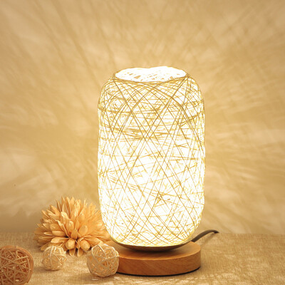 

Toponeto Wood Rattan Twine Ball Lights Table Lamp Room Home Art Decor Desk Light