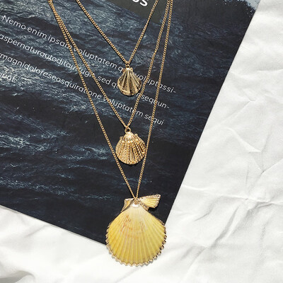 

New Gold Multi layer Necklace For Women Girl Sea Shell Choker Necklaces & Pendants 2019 Female Ocean Jewelry Srar