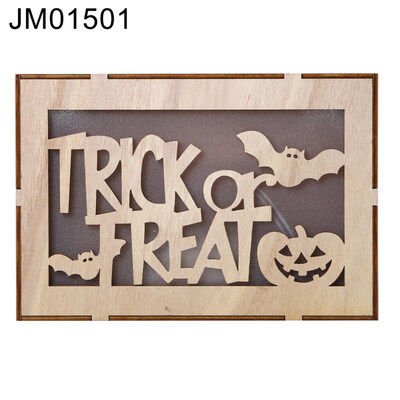 

Wooden Rectangle Pumpkin Haunted House Pendant LED Night Light Halloween Decor