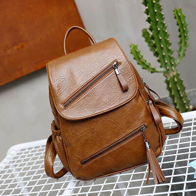 

Tailored Fashion Ladies Solid Color Zipper Wild Large Capacity Backpack Student Bag