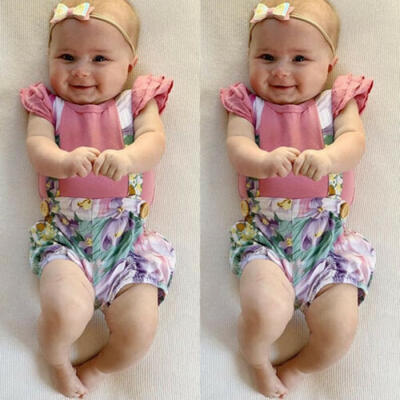 

US Infant Baby Girls Summer Outfits Clothes Romper TopsOveralls Shorts 2PCS Set