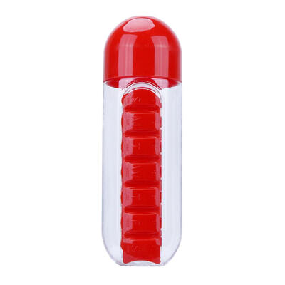 

600ML Plastic 2 In 1 Combine Daily Pill Box Outdoors Drinking Bottles Cups