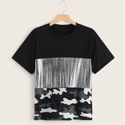 

Gobestart Womens Plus Size Patchwork Printed Blouses Round Neck Tops Short Sleeve Shirt
