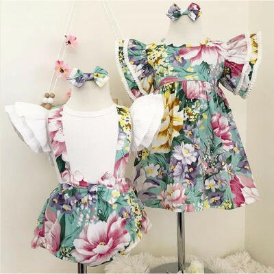 

Kid Baby Girls Sister Matching Clothes Flroal Romper Tutu Dress Tops Outfits Set