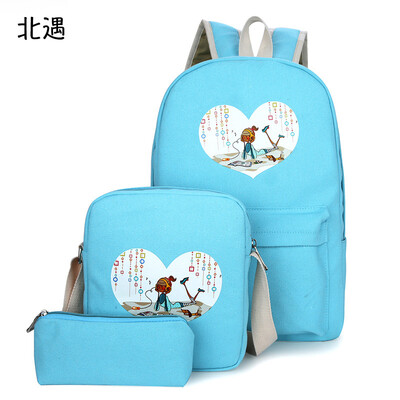 

Backpack female Korean leisure travel travel backpack large capacity high school student bag canvas 3 piece set bag