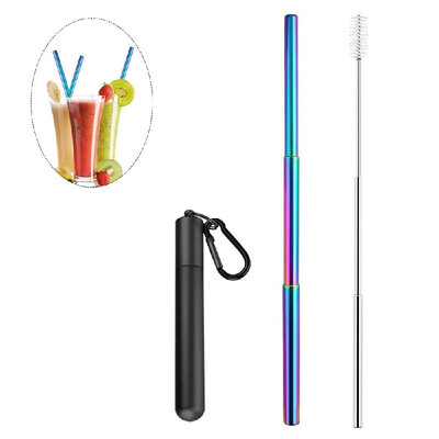 

Portable Collapsible Straw Reusable 304 Stainless Steel Metal Drinking 230MM Straws with Cleaning Brush & Climbing Hook