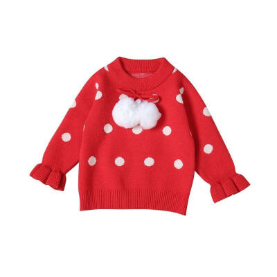 

2020 Lovely Toddler Kids Girl Winter Sweater Long Sleeve Dots Blouse