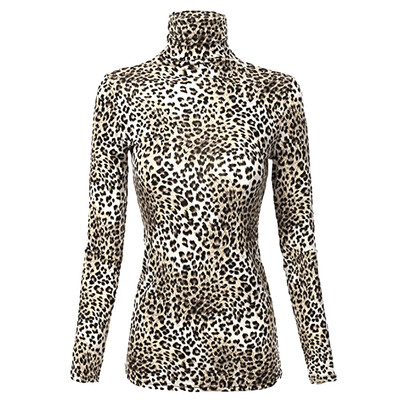 

Nomeni Womens Long Sleeve Leopard Print Turtleneck Lightweight Pullover Top Blouse