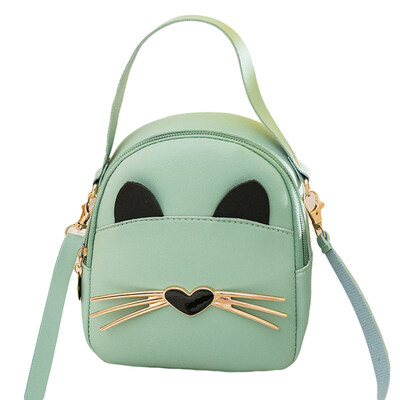 

Portable Girl Student Solid Color Cats Print Crossbody Shoulder Bag Mini Handbag