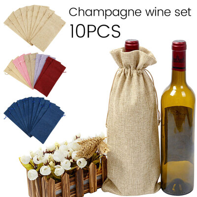 

10pcs Burlap Wine Bags Reusable Bottle Wrap Gift Bag Wedding Holiday Party Supplies