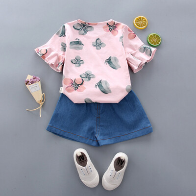 

Kozart Baby Girl Clothes Floral Letter Butterfly Short Sleeve Shorts Two-Piece Set Children Clothes