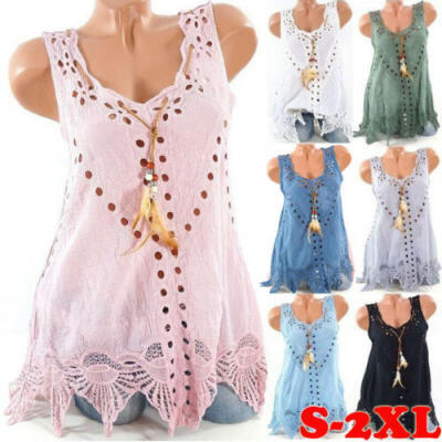 

Women Summer Boho Sleeveless Tank Top Ladies Loose Casual Vest Blouse T Shirts