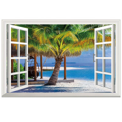 

Beach resort 3D Window View Removable Wall Sticker Art PVC Decal Decor Mural