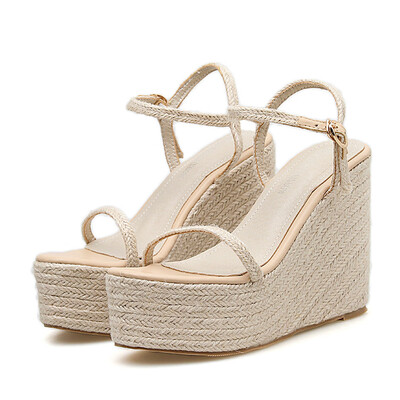 

Rose Stylish Womens Straw Slip-On Breathable Open-Toe Shoes Wedges Platform Sandals