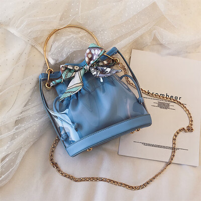 

Qiao Bani 2019 new South Korea ulzzang transparent silk scarf belt mother bucket bag hand shoulder bag