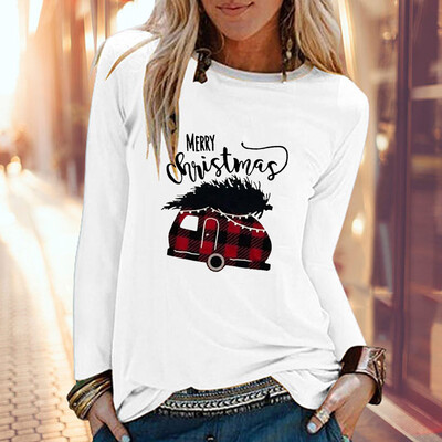 

Tailored Christmas Women Print Color Print Tops Hooded Pullover Blouse T-Shirts