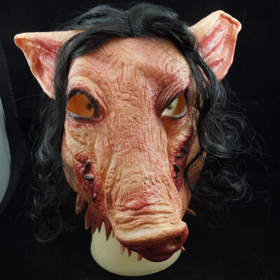 

New Halloween Scary Masks Novelty Pig Head Horror With Hair Masks Caveira Cosplay Costume Realistic Latex Festival Supplies Mask