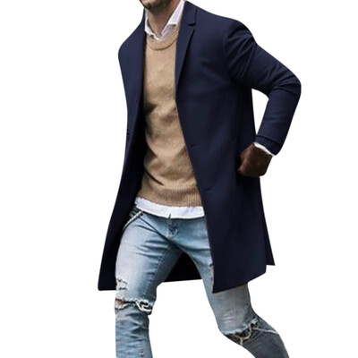 

Gobestart Mens Autumn Winter Button Slim Long Sleeve Suit Jacket Trench Coat Top Blouse