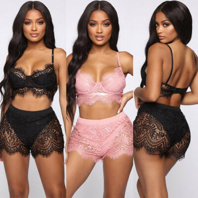 

Women Sexy Lingerie Set Babydoll G-String Underwear Lace Bra Set Hot PinkBlack