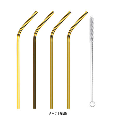 

4 Pcs Stainless Steel Drinking Reusable Straws Cleaner Brush Kit