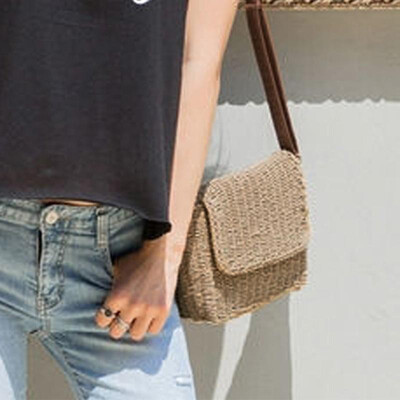 

Women Straw Bag Crossbody Bag Flap Front Vintage Holiday Summer Beach Casual Shoulder Bag Messenger Bag