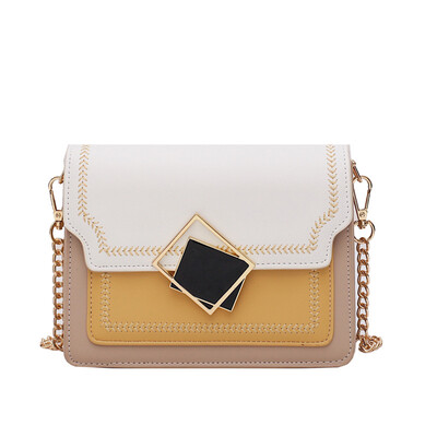 

Fashion ribbed chain small square bag female 2019 new personality lock buckle female bag tide wild shoulder bag